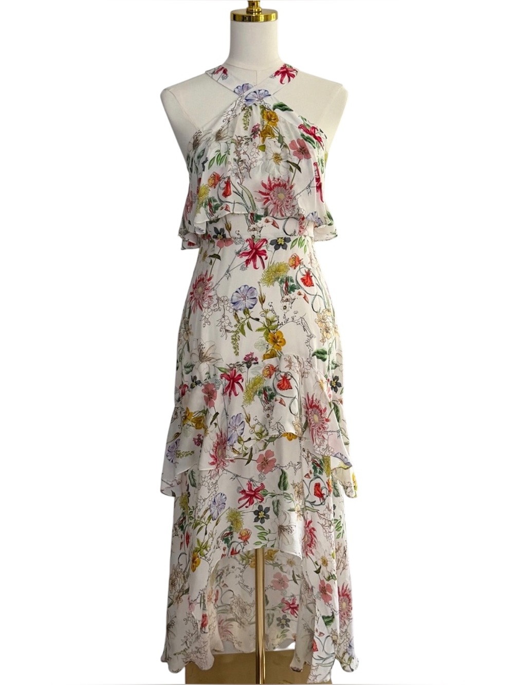 Parker Fillipa 100% Silk Floral Ruffle High-Low Dress 2 Romantic Coquette